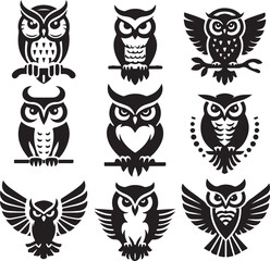 set of owls  silhouettes  vector illustration  