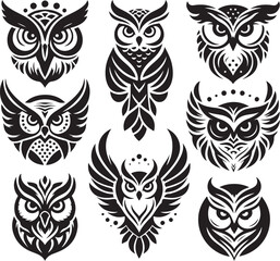 set of owls  silhouettes  vector illustration  