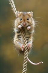 Obraz premium Adorable Mouse Climbing Rope