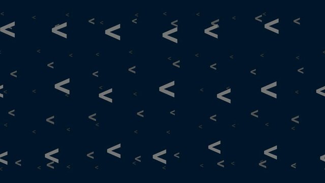 Less symbols float horizontally from left to right. Parallax fly effect. Floating symbols are located randomly. Seamless looped 4k animation on dark blue background