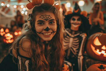 Obraz premium ็Halloween party amidst the light Young people frighten the audience Everyone dresses up in scary.