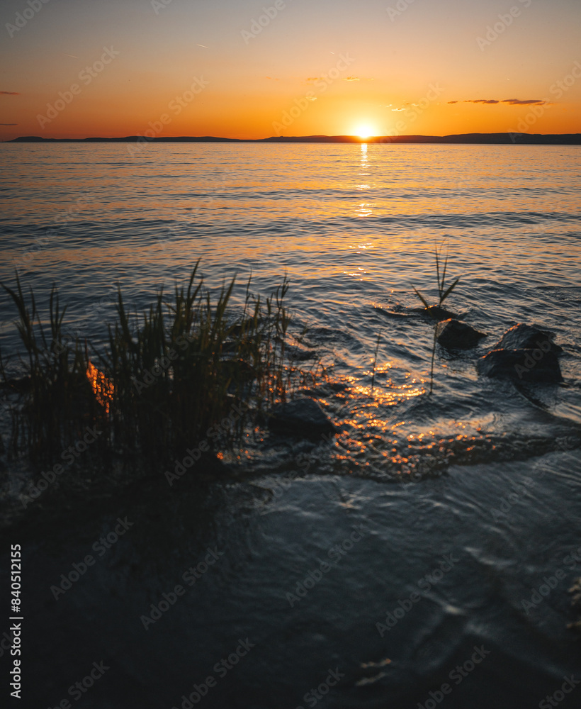 Canvas Prints Colorful sunset over lake Balaton in summer