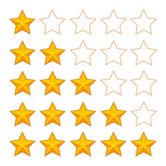 Product rating or customer review feedback with gold stars. Flat vector icons for apps and websites. Rate set