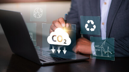 Sustainable development and green business based on renewable energy,  co2 reduce emissions and carbon footprint to limit global warming and climate change.