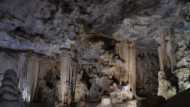 View of stalagmites and stalactites in the interior of Cango Caves, Cango Valley, Oudtshoorn, Western Cape, South Africa, Africa