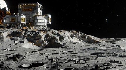 Graphic of Graphical representation of technological advancements on an electronic mainboard with a moon backdrop