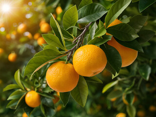 Orange trees with ripe fruits and orange garden views. Ai generative