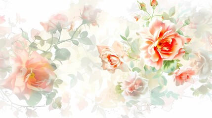 Soft rococo watercolor rose flowers texture pattern illustration poster background