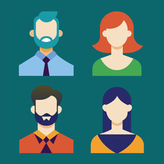 Group of working people, business men and business women avatar icons. Flat design people characters, flat design avatar app icons set user face people man woman vector