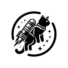cat and rocket logo design inspiration. cat logo. rocket and cat icon logo template. vector illustration