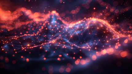 Obraz premium A blurry image of a mountain range with a red and blue color scheme