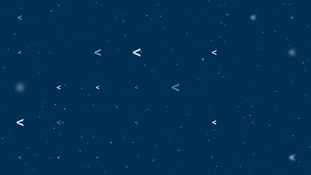 Template animation of evenly spaced less symbols of different sizes and opacity. Animation of transparency and size. Seamless looped 4k animation on dark blue background with stars
