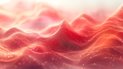 A red and pink wave with a mountain in the background