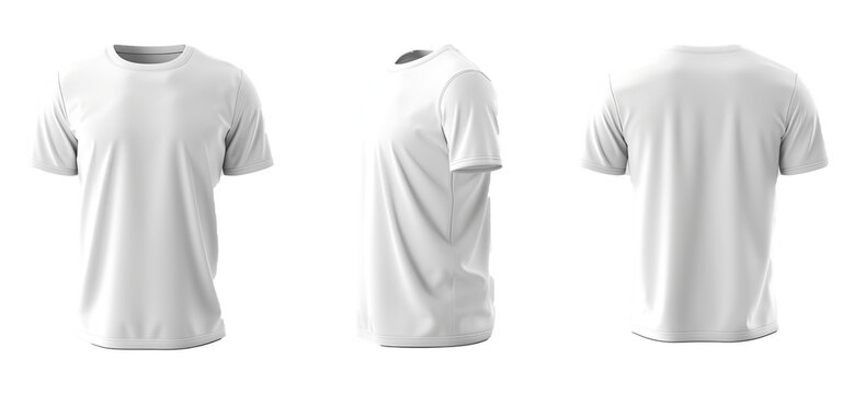 3D mock up white t-shirt. front view, side view and background view transparent PNG