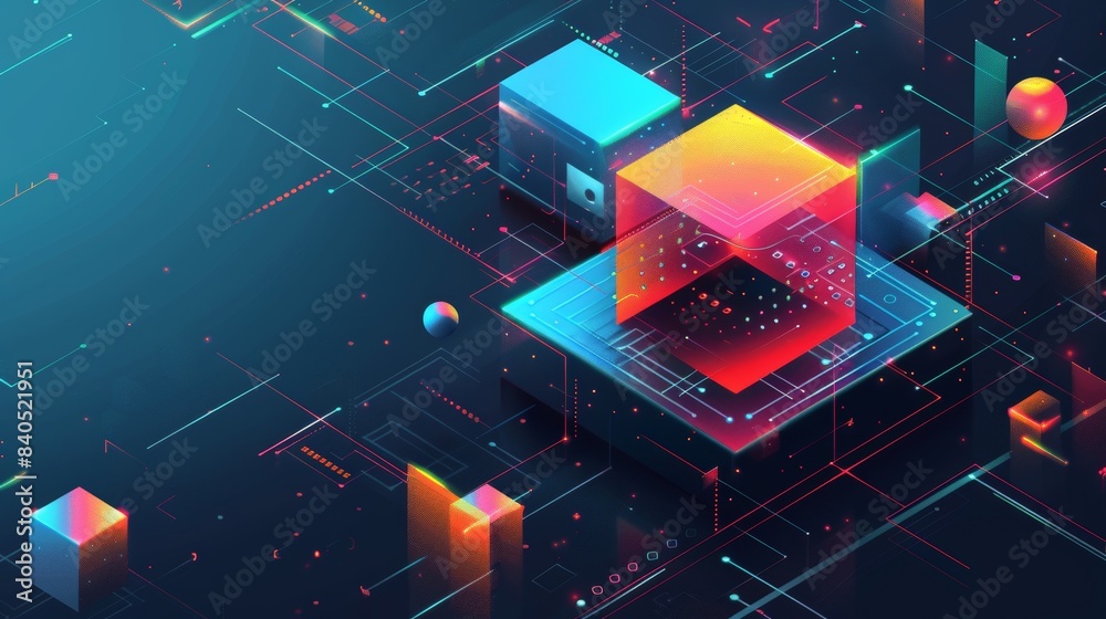 Poster a company uses artificial intelligence to analyze business data and optimize its work. isometric mod