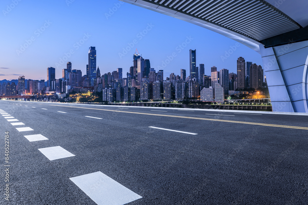 Wall mural asphalt highway road and bridge with modern city buildings scenery at night in chongqing