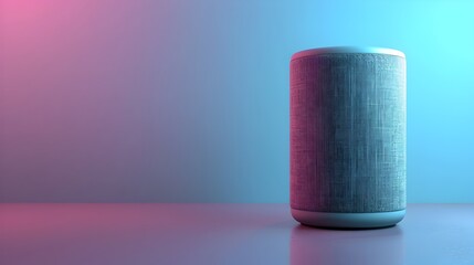 Elegant 3D Render of a Modern Smart Home Voice Assistant Speaker on a Vibrant Blue Gradient
