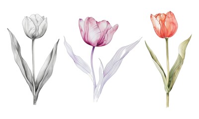 Watercolor Tulip isolated on white background 