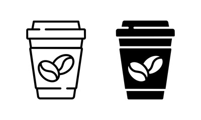 Coffee cup icon. Coffee in disposable cup with beans vector illustration. Take away symbol. Hot drink to go mug sign.