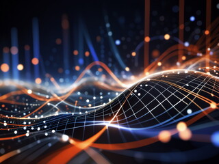 Abstract background ideal for digital, technologies, data science, scientific, neural networks, AI, network, data transmission and analysis, audio and visual concept.