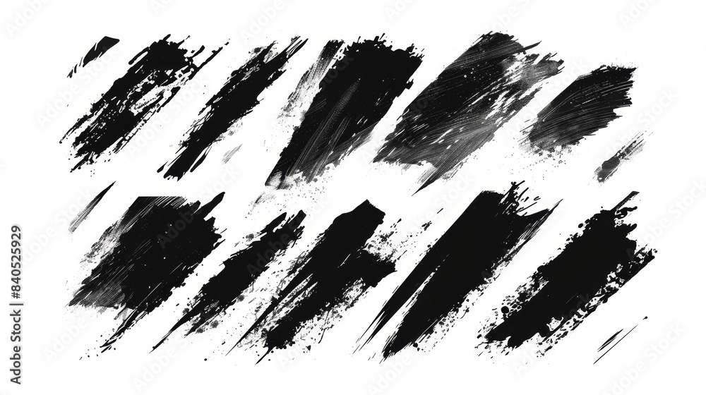 Fototapete Modern Paintbrush Set, brush strokes, template. High quality manually traced elements for social media and networks. Ink brush stoke stencil. Rectangle text boxes.