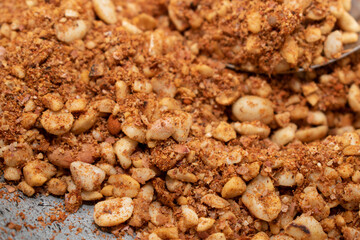 Groundnut Chutney, peanut masala powder in spoon and bowl