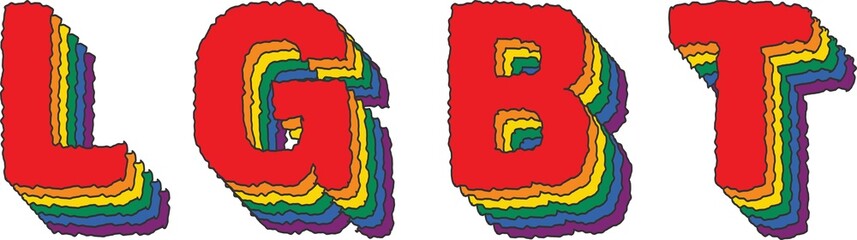 LGBT typography text with rainbow color layers, pride month collection, PNG file no background