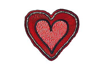 Fototapeta premium A vibrant red heart patch with detailed stitching, perfect for clothing embellishments, DIY projects, and creative designs.