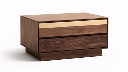 Modern wooden nightstand with two drawers, featuring a sleek design and rich wood grain for contemporary bedroom decor.