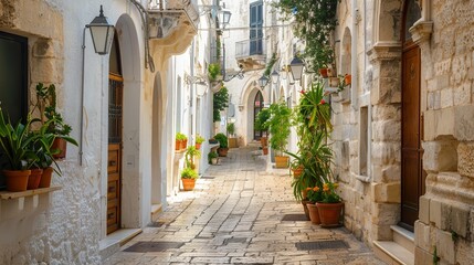 Alleyway in old white town Bari, Puglia, South Italy