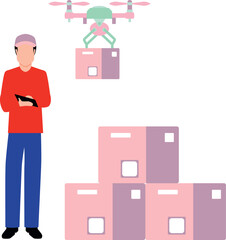 Boy sending parcel by drone.