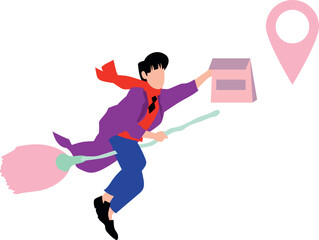 The boy delivers the parcel quickly.