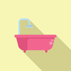 Vector graphic of a pink bathtub with a minimalistic design and pastel background