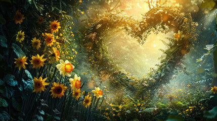 Fototapeta premium Magical Fairy Garden with Enchanting Heart Shape, generative ai