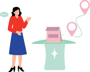 The girl is looking at the way to deliver the parcel.