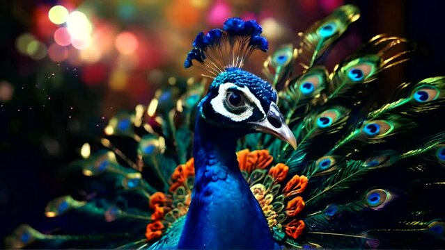peacock with out of focus 4k time-lapse virtual video animation that loops smoothly