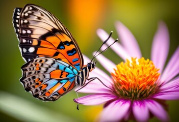Obraz premium macro shot butterfly perched wildflower petal, insect, bloom, nature, wildlife, colorful, beautiful, delicate, small, flora, fauna, outdoor, garden, vibrant