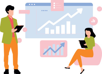 A boy and a girl are working on a financial graph.