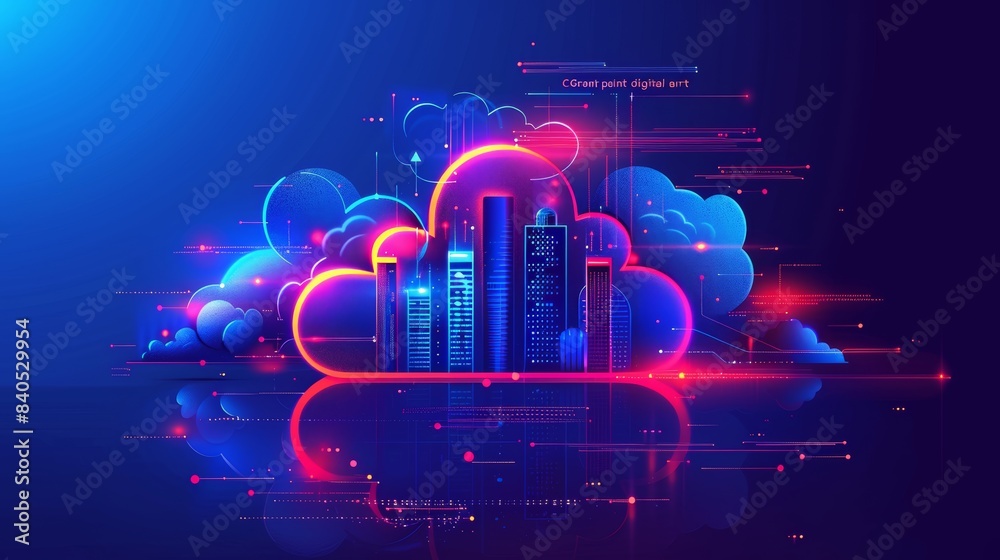 Poster concept for cloud computing with smart cities on the internet. wireless internet communication with 