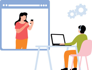 Boy providing customer service to girl.