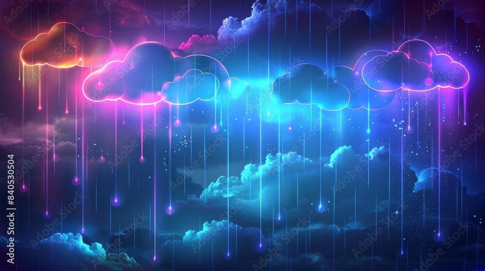 Poster cloud computing concept. digital data storage in the form of a cloud with digital rain consisting of