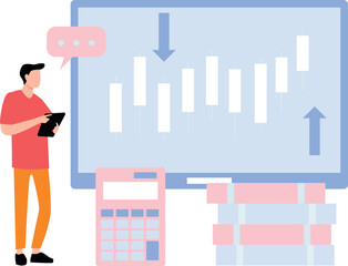 The boy is working on the business profit and loss.