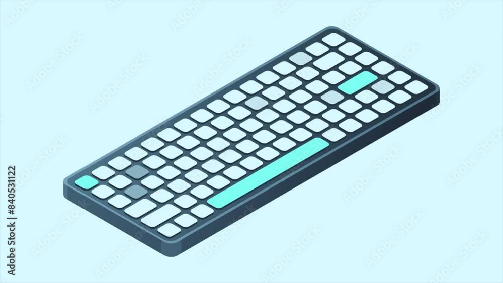 Poster Isometric computer keyboard animation. Personal computer hardware components. Modern computer keyboard. Motion graphic. 4K video animated in isometric style