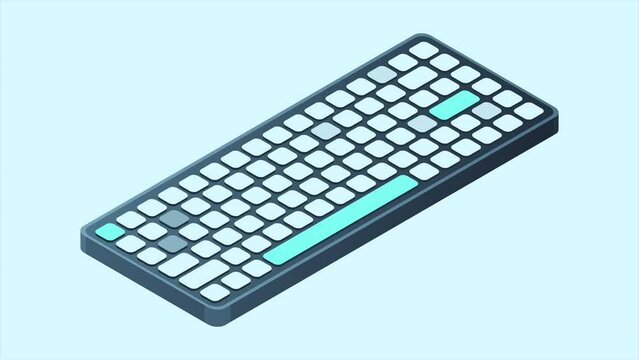 Isometric computer keyboard animation. Personal computer hardware components. Modern computer keyboard. Motion graphic. 4K video animated in isometric style