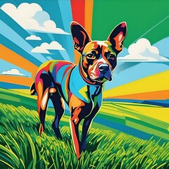 dog illustration Pop Art standing on the grass