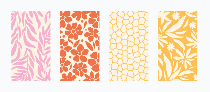 Abstract shapes and botanical elements boho wall decor. Minimalist and natural wall art. Modern art print collection vector illustration. Organic doodle shapes in trendy retro style.