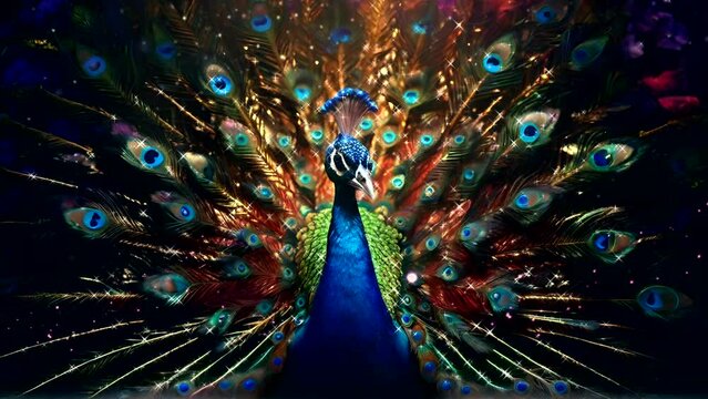 peacock with fluffy tail 4k time-lapse virtual video animation that loops smoothly