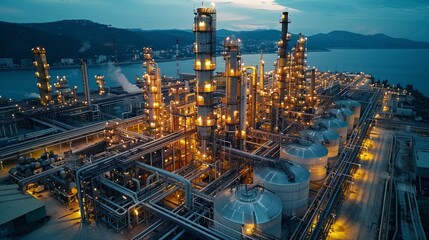 Fototapeta premium Chemical plant with large reactors and storage tanks, highlighting the intricate processes of the chemical industry.