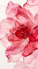 Abstract rose flower in the style of alcohol ink on a white background, with soft and dreamy tones, creating an elegant and artistic composition. 