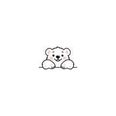 Cute polar bear paws up over wall, polar bear face cartoon icon, vector illustration.